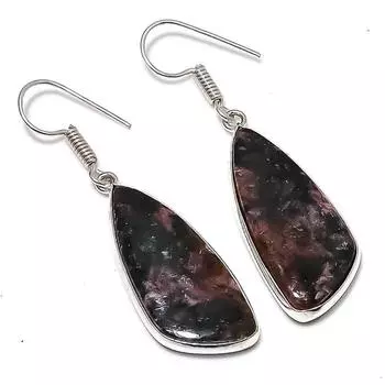 Серьги ручной работы из стерлингового серебра 925 пробы с натуральным родонитом 1,85 дюйма Q2c46