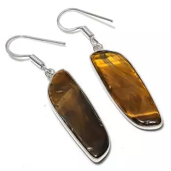 Серьги ручной работы из стерлингового серебра 925 пробы с натуральным драгоценным камнем «Тигровый глаз» размером 1,97 дюйма m3j93