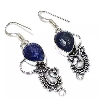 Серьги ручной работы из стерлингового серебра 925 пробы с натуральным лазуритом 2,21 дюйма F9w77