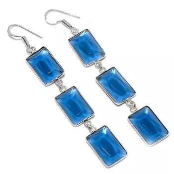 Серьги ручной работы из стерлингового серебра 925 пробы с натуральным кварцем иолитом, 3,39 дюйма, v5Z85