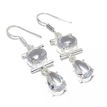 Серьги ручной работы из стерлингового серебра 925 пробы с натуральным белым топазом 1,85 дюйма S7d92