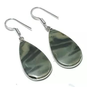 Серьги ручной работы из стерлингового серебра 925 пробы с натуральным волнистым камнем яшмы 1,85 дюйма g8R93