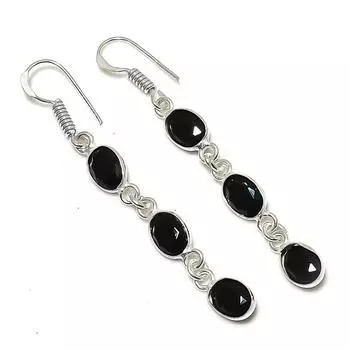 Серьги ручной работы из стерлингового серебра 925 пробы с натуральной черной шпинелью 2,36 дюйма T9f45