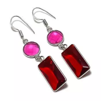 Серьги ручной работы из стерлингового серебра 925 пробы с гранатом и рубиллитом 2,25 дюйма G0C04