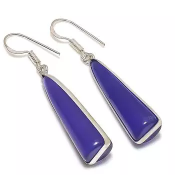 Серьги ручной работы из стерлингового серебра 925 пробы с фиолетовым халцедоном 2,01 дюйма L9K12