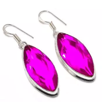 Серьги ручной работы из стерлингового серебра 925 пробы с натуральным розовым рубиллитом 2,13 дюйма V8k27