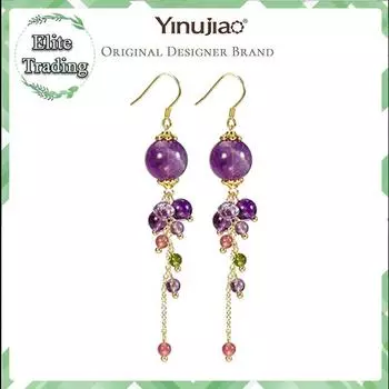 Серьги ручной работы из стерлингового серебра 925 пробы с аметистом и натуральным турмалином, кисточки, висячие серьги A pair of earrings