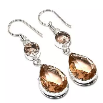 Серьги ручной работы из стерлингового серебра 925 пробы с драгоценным камнем морганит 2,21 дюйма R5z51