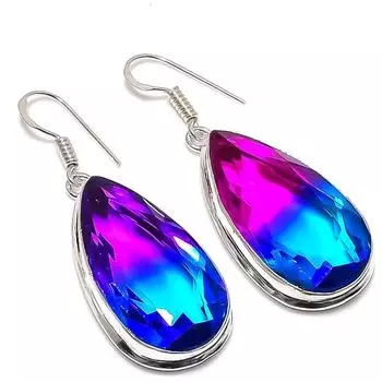 Серьги ручной работы из стерлингового серебра 925 пробы с двухцветным турмалином и драгоценным камнем 1,97 дюйма P8z60