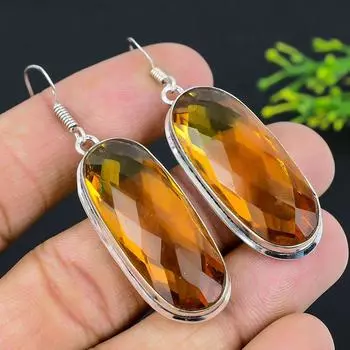 Серьги ручной работы из стерлингового серебра 925 пробы с натуральным медовым топазом 2,36 дюйма F8v42