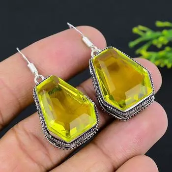 Серьги ручной работы из стерлингового серебра 925 пробы с натуральным лимонным топазом 1,77 дюйма b7j58