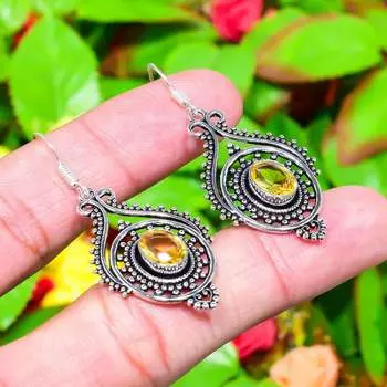 Серьги ручной работы из стерлингового серебра 925 пробы с натуральным цитрином 2,05 дюйма z4u58