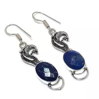 Серьги ручной работы из стерлингового серебра 925 пробы с натуральным лазуритом 2,09 дюйма A5Z81