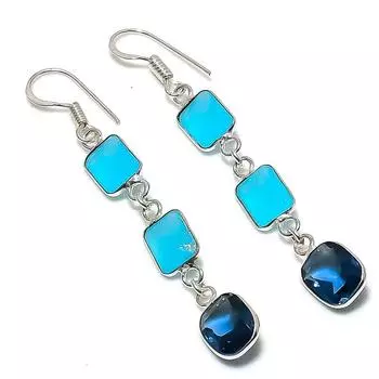 Серьги ручной работы из стерлингового серебра 925 пробы с натуральным водным халцедоном 2,56 дюйма f6a34