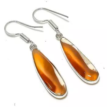 Серьги ручной работы из стерлингового серебра 925 пробы с натуральным агатом Монтаны 1,77 дюйма F9Q43