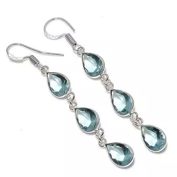 Серьги ручной работы из стерлингового серебра 925 пробы с голубым топазом Swiss Blue Topaz 2,44 дюйма E1k78