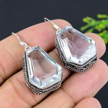 Серьги ручной работы из стерлингового серебра 925 пробы с белым топазом 1,77 дюйма z6p24