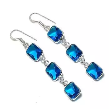 Серьги ручной работы из стерлингового серебра 925 пробы с натуральным лондонским голубым топазом 2,64 дюйма W1r08