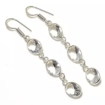 Серьги ручной работы из стерлингового серебра 925 пробы с натуральным белым топазом 2,56 дюйма z0o19