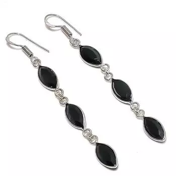 Серьги ручной работы из стерлингового серебра 925 пробы с натуральным черным шпинелем 2,88 дюйма H3y46