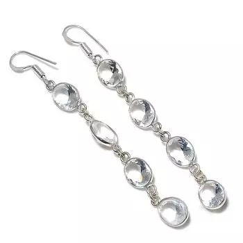 Серьги ручной работы из стерлингового серебра 925 пробы с натуральным белым топазом 3,31 дюйма R5S03