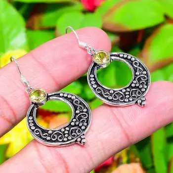 Серьги ручной работы из стерлингового серебра 925 пробы с натуральным цитрином 1,85 дюйма l6y72