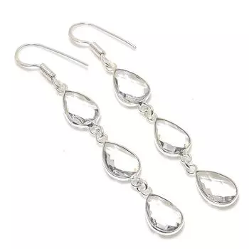 Серьги ручной работы из стерлингового серебра 925 пробы с натуральным белым топазом 2,76 дюйма A6j32