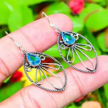 Серьги ручной работы из стерлингового серебра 925 пробы с натуральным синим топазом 2,01 дюйма c4I13