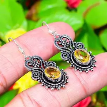 Серьги ручной работы из стерлингового серебра 925 пробы с натуральным цитрином 1,77 дюйма k7i13
