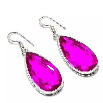 Серьги ручной работы из стерлингового серебра 925 пробы с натуральным розовым рубиллитом 1,97 дюйма R7C34