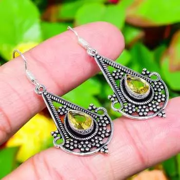 Серьги ручной работы из стерлингового серебра 925 пробы с натуральным цитрином 1,97 дюйма J4G98