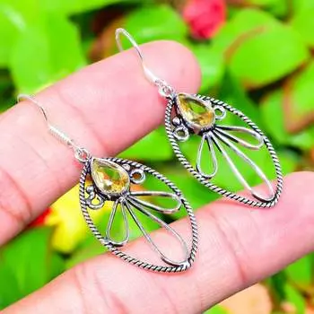 Серьги ручной работы из стерлингового серебра 925 пробы с натуральным цитрином 2,01 дюйма R5I59