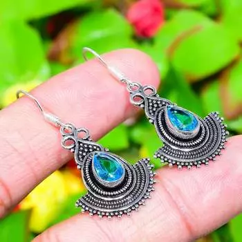 Серьги ручной работы из стерлингового серебра 925 пробы с натуральным синим топазом 1,73 дюйма L4L38