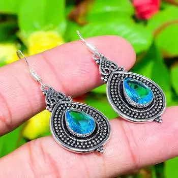 Серьги ручной работы из стерлингового серебра 925 пробы с натуральным синим топазом 1,97 дюйма j4M43