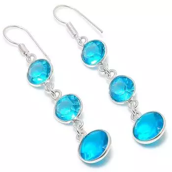 Серьги ручной работы из стерлингового серебра 925 пробы с натуральным синим топазом 2,25 дюйма B9L35