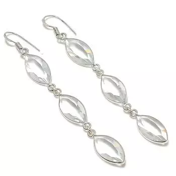 Серьги ручной работы из стерлингового серебра 925 пробы с натуральным белым топазом 3,55 дюйма V2t81