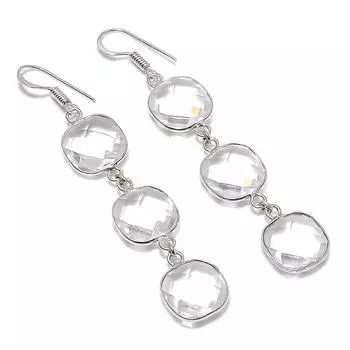 Серьги ручной работы из стерлингового серебра 925 пробы с натуральным белым топазом 2,76 дюйма T5h89