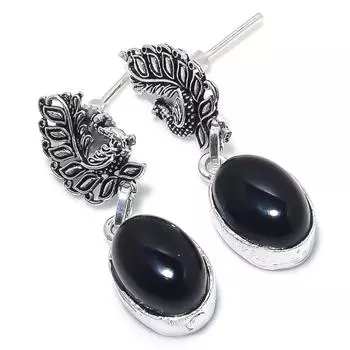 Серьги ручной работы из стерлингового серебра 925 пробы с натуральным черным ониксом 0,79 дюйма V5y03
