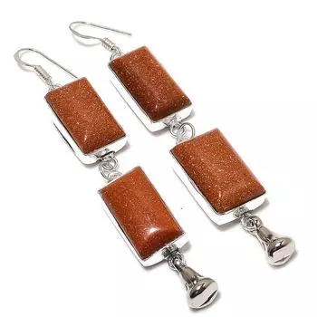 Серьги ручной работы из стерлингового серебра 925 пробы с натуральным красным солнечным камнем 3,66 дюйма n1B12