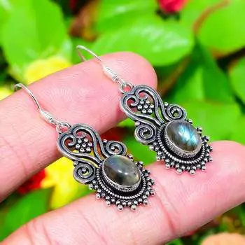 Серьги ручной работы из стерлингового серебра 925 пробы с драгоценным камнем лабрадоритом 1,77 дюйма t1a77