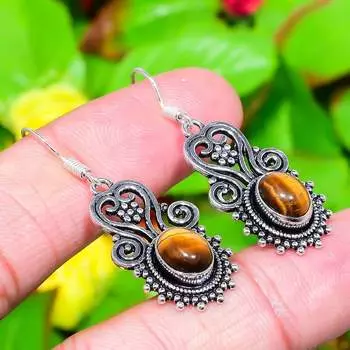 Серьги ручной работы из стерлингового серебра 925 пробы с натуральным драгоценным камнем тигровый глаз 1,77 дюйма i3J25