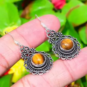 Серьги ручной работы из стерлингового серебра 925 пробы с натуральным драгоценным камнем тигровый глаз 1,77 дюйма a8I44