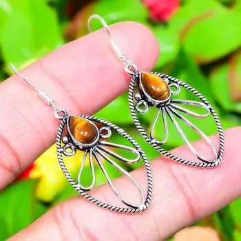 Серьги ручной работы из стерлингового серебра 925 пробы с натуральным тигровым глазом размером 2,01 дюйма d7T35