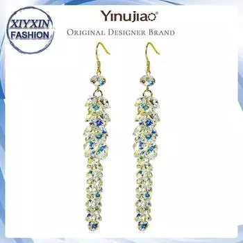 Серьги ручной работы из стерлингового серебра 925 пробы с уникальным блеском австрийских кристаллов в стиле бохо с подвеской и бахромой. Идеальный подарок для женщин. earrings