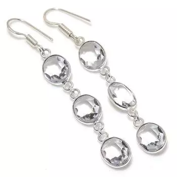 Серьги ручной работы из стерлингового серебра 925 пробы с натуральным белым топазом 2,48 дюйма h3h48