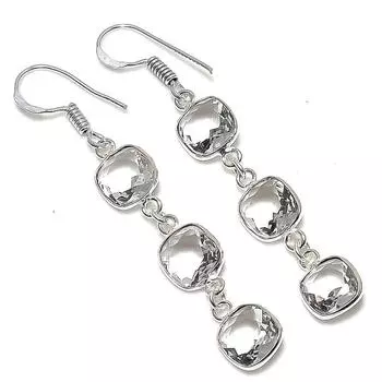 Серьги ручной работы из стерлингового серебра 925 пробы с белым топазом 2,25 дюйма Q9q06