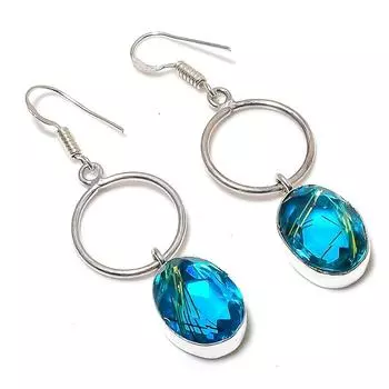 Серьги ручной работы из стерлингового серебра 925 пробы с натуральным синим рутилом 2,25 дюйма H9j91