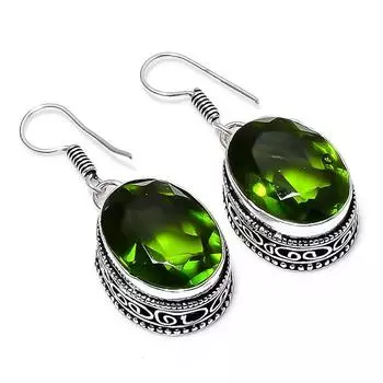 Серьги ручной работы из стерлингового серебра 925 пробы с драгоценным камнем перидот 1,50 1.5 зелёный