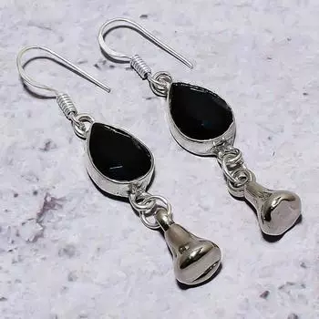Серьги ручной работы из стерлингового серебра 925 пробы с натуральным черным шпинелем 2,21 дюйма E0Y51