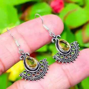 Серьги ручной работы из стерлингового серебра 925 пробы с натуральным цитрином 1,58 дюйма c1F51